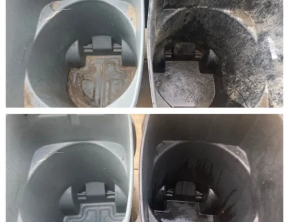 Comparison of clean and dirty bins showing the effectiveness of Pristine Clean Solutions